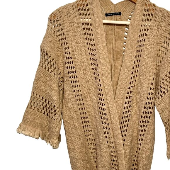 Oversized Slouchy Fringe Long Granola Crochet Sweater Chunky Brown Indie Boho - Picture 12 of 12